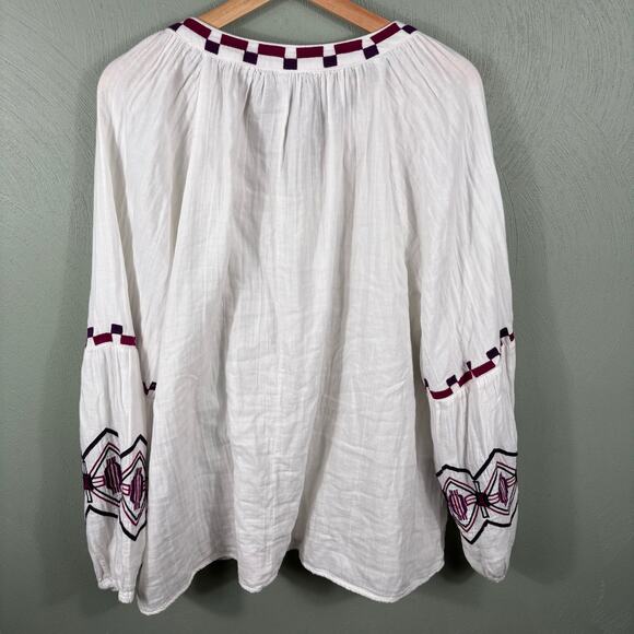 Lane Bryant Women Size 18 White Boho Drawstring Peasant Beach Summer Blouse Tops - Picture 2 of 10